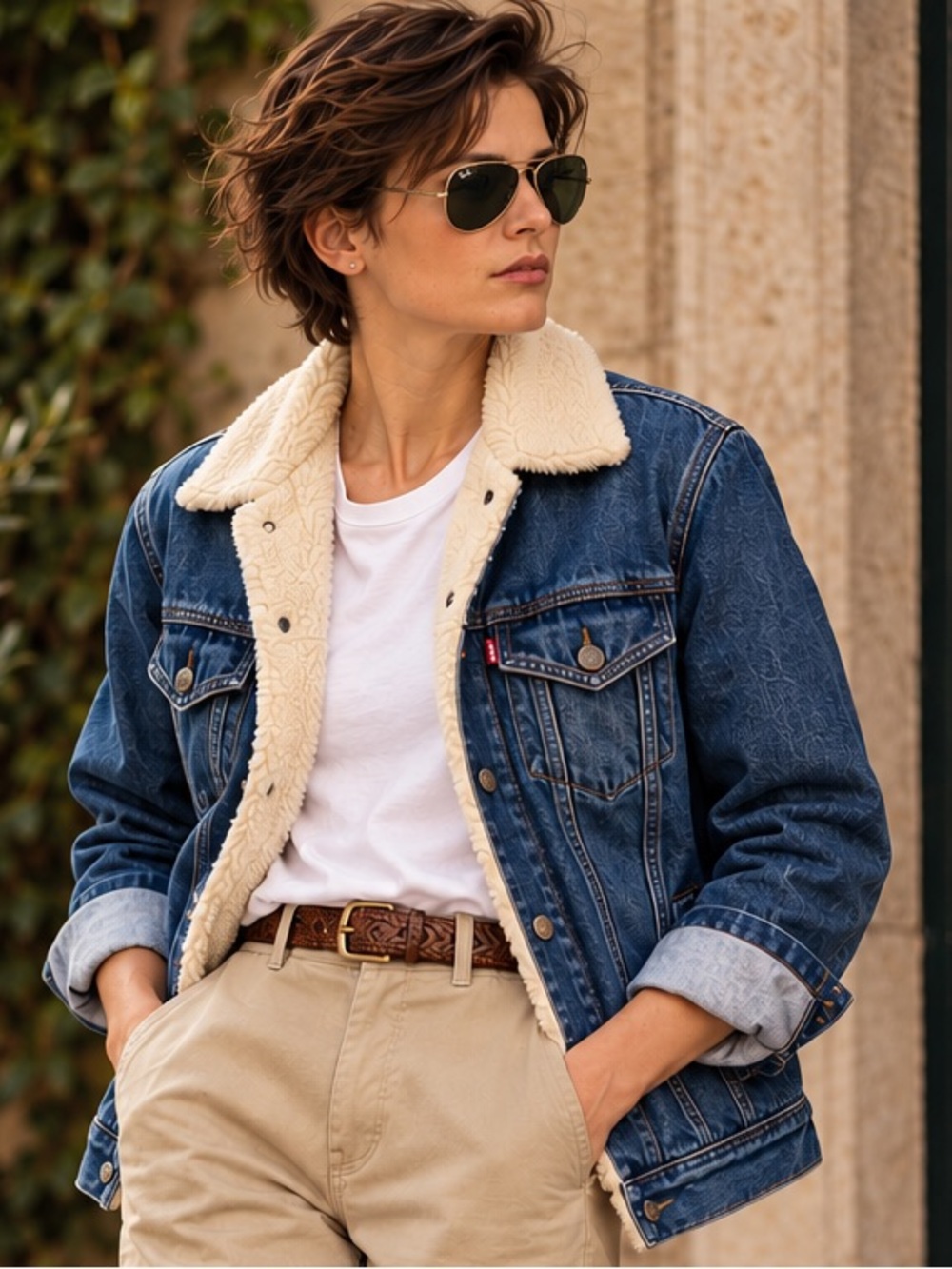 Levi's Blue Denim Sherpa Jacket with Cream Lining